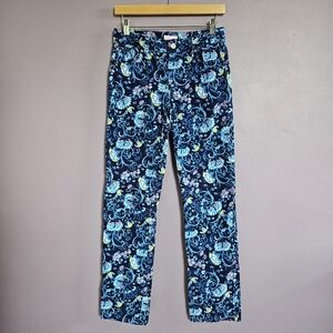 Lilly Pulitzer Blue Colorful Floral Print Mid Rise Main Line Fit Corduroy Pants